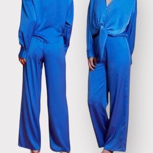 LUCY PARIS Blue “Rue” Satin Pants (Sz S)